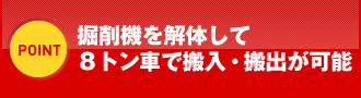 掘削機を解体して８トン車で搬入・搬出が可能